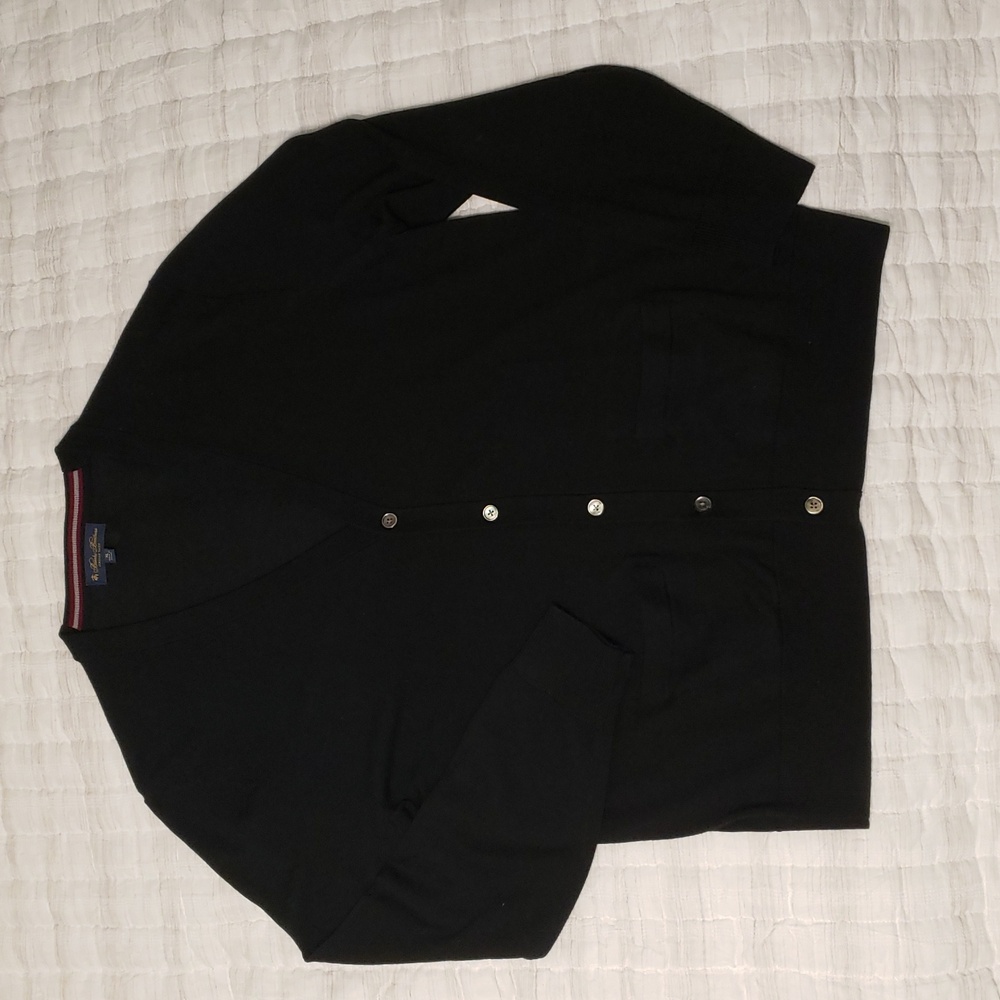 New Mens XL Brooks Brothers Merino Wool Black Cardigan Italian Yarn